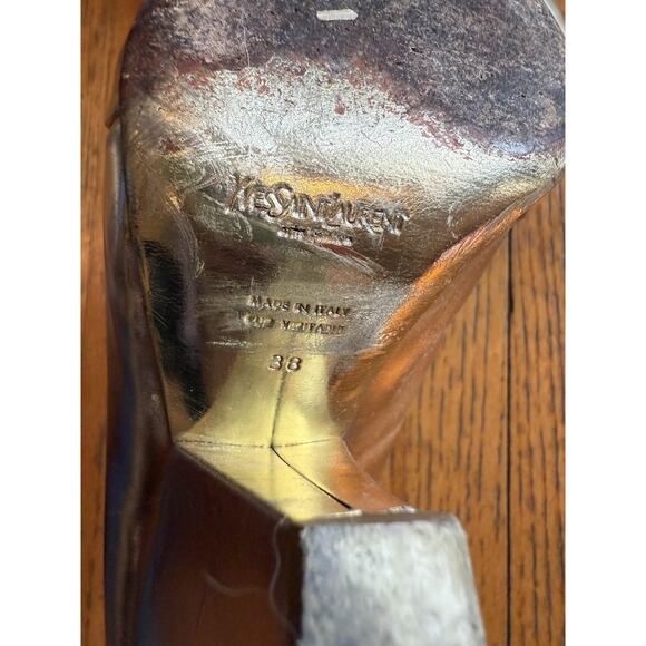 Yves Saint Laurent Shoes Womens Size 38 Gold Peep Toe Platform High Heels Italy - Picture 7 of 11